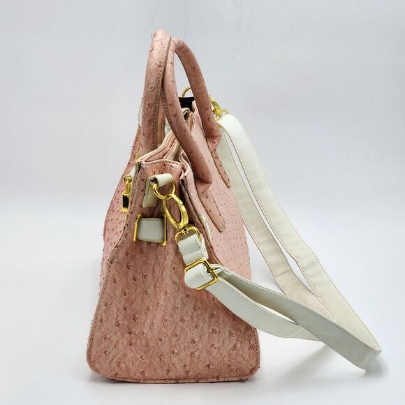 Nillie Pink Embossed Faux Leather Lock Satchel Tote Bag - Picture 2 of 13